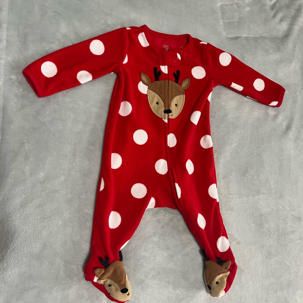 3 onesies and 2 Newborn Christmas pajamas and onesies